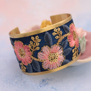 Pink, Blue & Gold Embroidered Cuff Bracelet