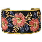 Pink, Blue & Gold Embroidered Cuff Bracelet