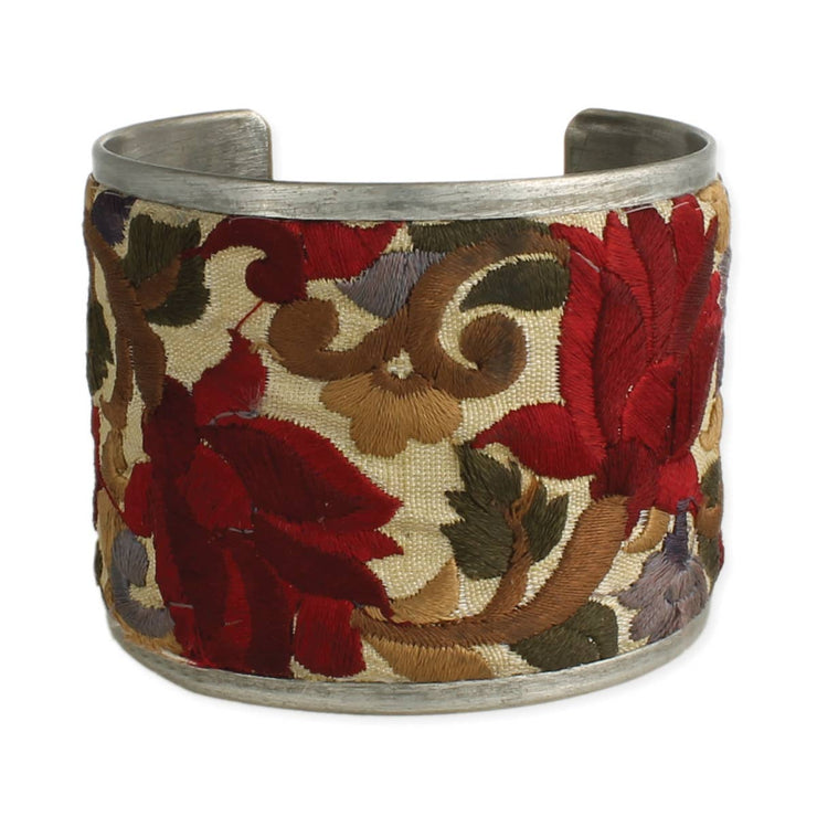 Red Floral Embroidered Cuff Bracelet