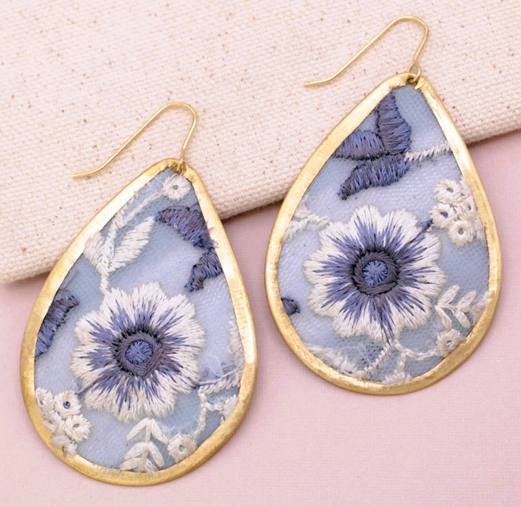 Light Blue Embroidered Earrings