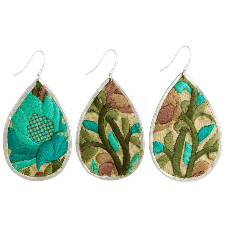 Turquoise Floral Embroidered Earrings