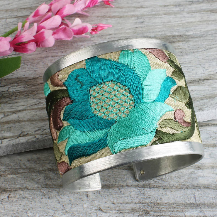 Turquoise Floral Embroidered Cuff Bracelet