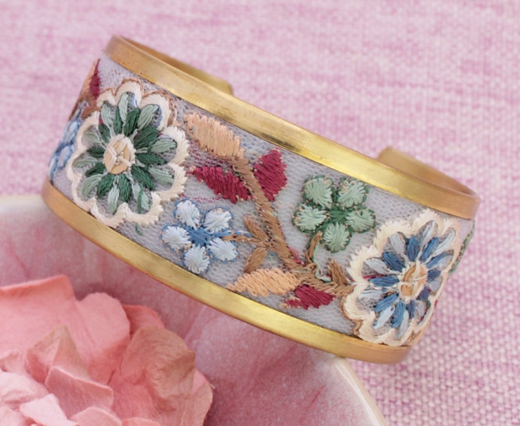 Pastel Flowers Embroidered Cuff Bracelet
