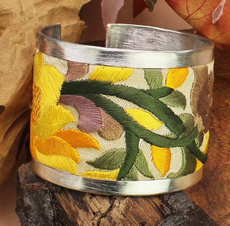 Yellow Floral Embroidered Cuff Bracelet