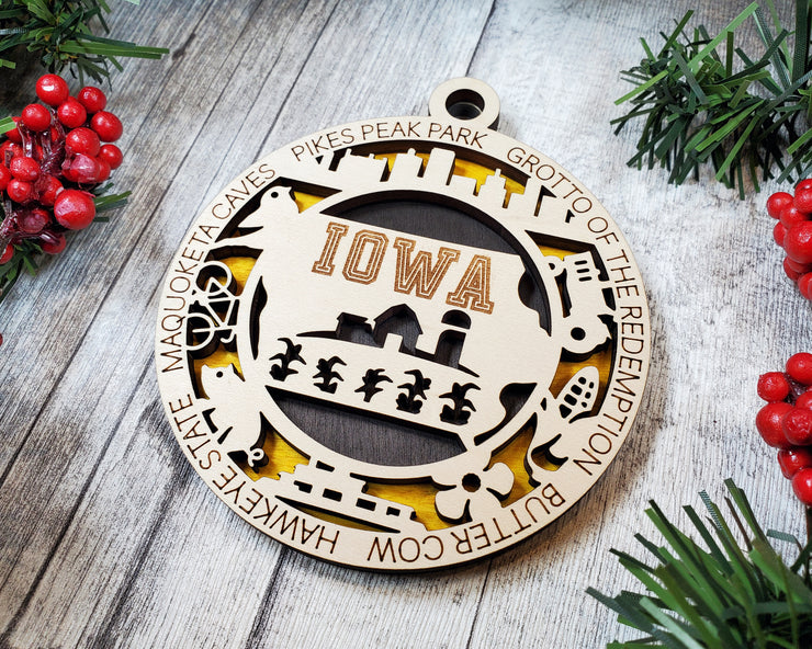 LASERCUT STATE ORNAMENT - IOWA