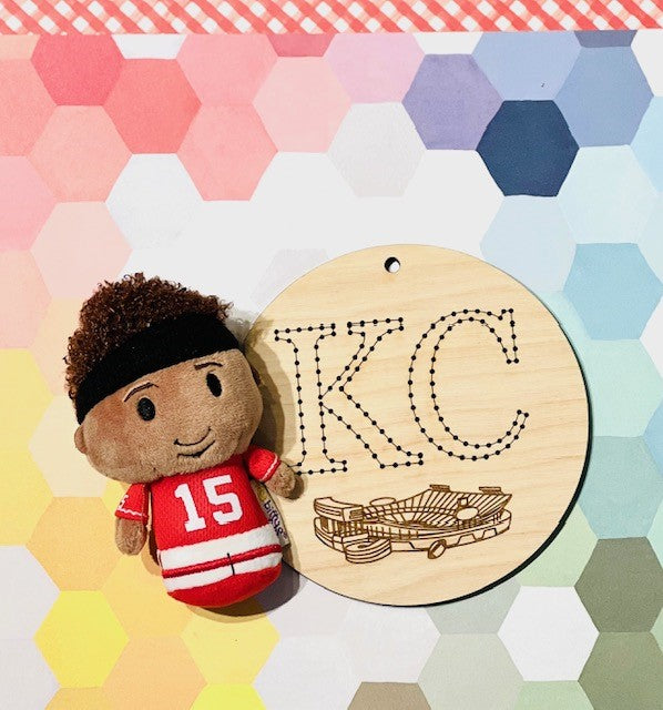 WOOD EMBROIDERY - KC FOOTBALL ORNAMENT