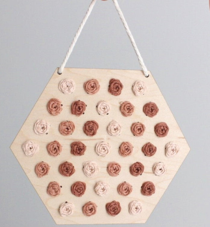 WOOD EMBROIDERY FLORAL HEXAGON BANNERS